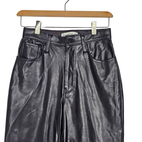 Abercrombie & Fitch Ankle Straight Ultra High Rise Pants Faux Leather Black 26/2 - Picture 11 of 11